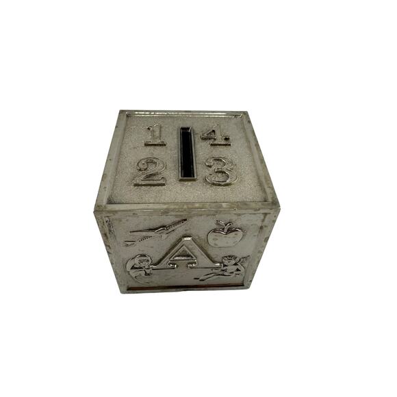 Vintage Leonard Hong Kong Silver Plated ABC Toy Block Bank - Picture 1 of 4